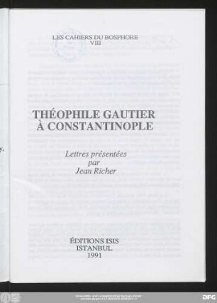 Théophile Gautier à Constantinople : lettres