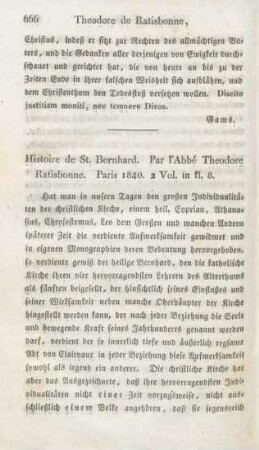 666-672 [Rezension] Ratisbonne, Marie-Joseph Louis Théodore, Histoire de Saint Bernard
