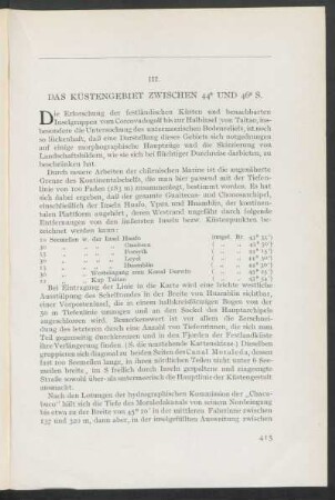 III. Das Küstengebiet zwischen 44° und 46° S.