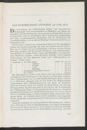 III. Das Küstengebiet zwischen 44° und 46° S.