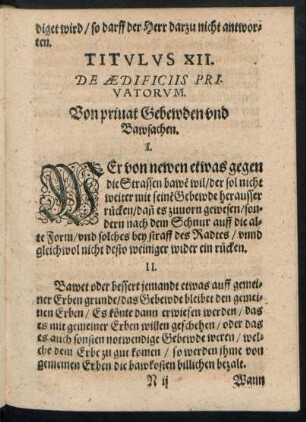 Titulus XII. De Aedificiis Privatorum.