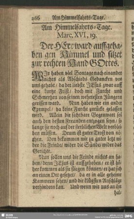 Am Himmelfahrts-Tage. Marc. XVI, 19