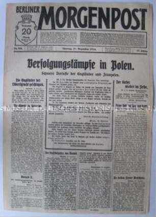 Tageszeitung "Berliner Morgenpost" mit Kriegsnachrichten von allen Fronten