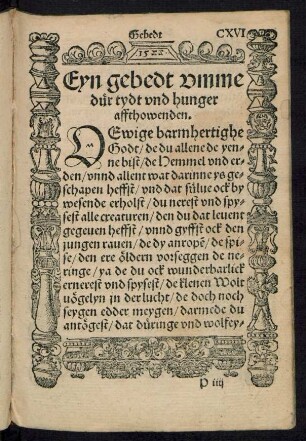 Eyn gebedt umme dür tydt und hunger affthowenden.