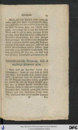 Wahrscheinlichste Meynung, daß es unzählige Elemente gebe.