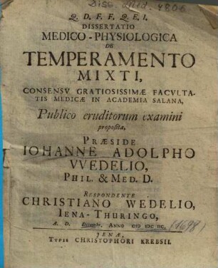Dissertatio Medico-Physiologica De Temperamento Mixti