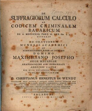 De Suffragiorum Calculo Ad Codicem Criminalem Bauaricum De A. MDCCCXIII. Part. II. Art. 350. §. 4.