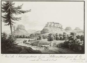 Vue de Königstein et du Lilienstein prise de la route de Dresde â l'ést