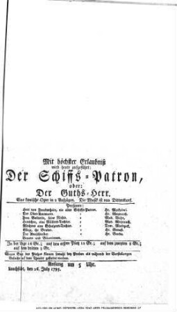 Der Schiffs=Patron, oder: Der Guths=Herr