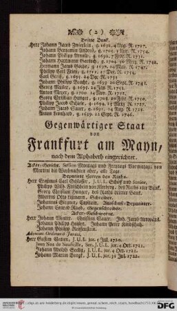 Gegenwärtiger Staat von Frankfurt am Mayn, nach dem Alphabeth eingerichtet