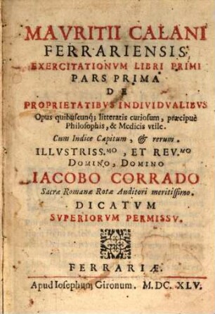 Exercitationum L. I. pars I. de proprietatibus individ.