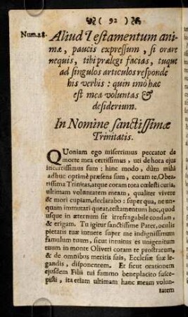 92-118, Num.28. Aliud Testamentum anima, paucis expressum. - Num.30. Soliloquium animae ad Deum pro felici agoneum.