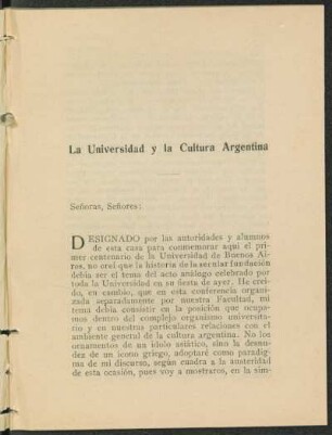 La Universidad y la cultura argentina [Parte única]