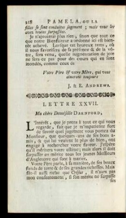 Lettre XXVII. Ma chère Demoiselle Darnford, ...