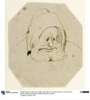 Kopf eines bärtigen alten Mönchs. Karikatur