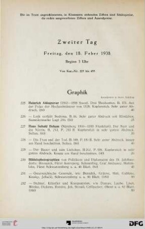 Zweiter Tag: Freitag, den 18. Februar 1938, Beginn 3 Uhr (Nr. 225-455)