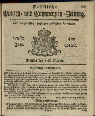42tes Stueck, Montag den 17ten October 1796