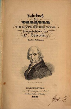 Jahrbuch für Theater und Theaterfreunde. 1. 1841