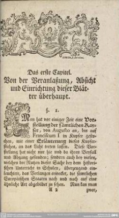 Das erste Kapitel. Von der Veranlaßung, Absicht und Einrichtung dieser Blätter überhaupt