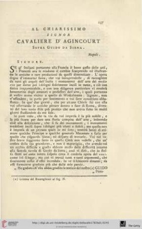 Al chiarissimo Signor Cavaliere d’Agincourt