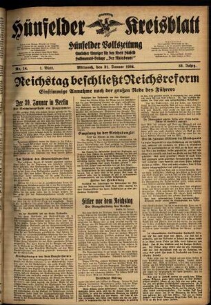 Erste Ausgabe vom Mittwoch, den 31. Januar 1934.