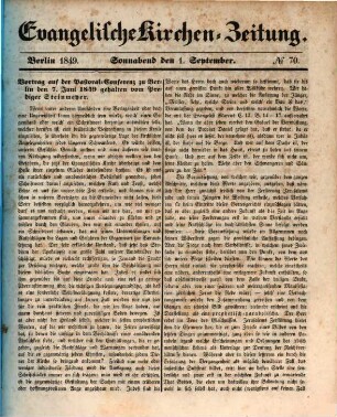 Evangelische Kirchen-Zeitung : Organ der Evangelisch-Lutherischen innerhalb der Preußischen Landeskirche, (Bekenntnistreue Gruppe). 45. 1849