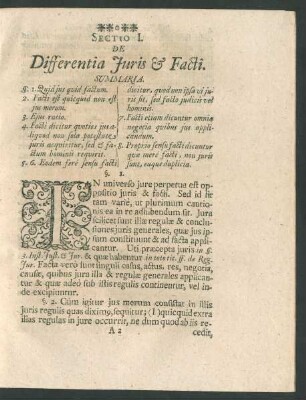 Sectio I. De Differentia Iuris & Facti.