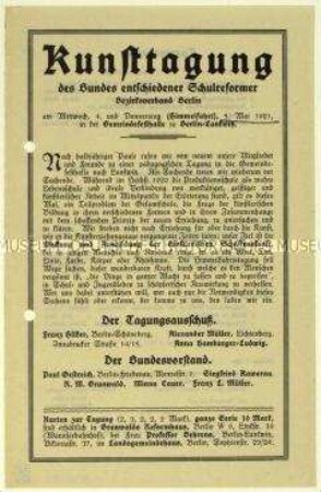 Ankündigung einer Tagung des Bundes entschiedener Schulreformer am 4. und 5. Mai 1921 in Berlin-Lankwitz