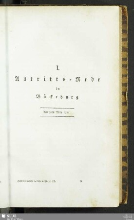 I. Antritts-Rede in Bückeburg. 1771