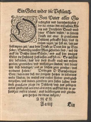 Ein Gebet wider die Pestilentz.