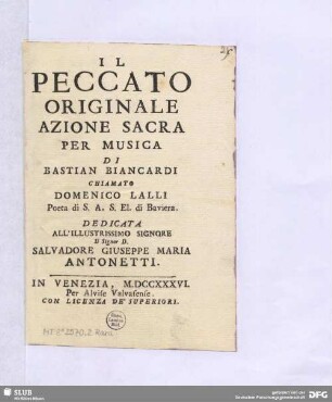Il Peccato Originale Azione Sacra Per Musica