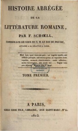 Histoire abrégée de la litterature Romaine, 1 (1815)