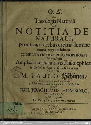 Dissertatio de notitia Dei naturali