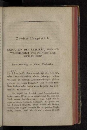 Zweites Hauptstück. Deduction Der Realität, Und Anwendbarkeit Des Princips Der Sittlichkeit.