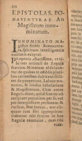 Epistolas. Bonaventvrae Ad Magistrum innominatum.