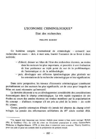 183-238, L'economie criminologiques. Etat des recherches