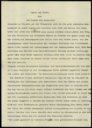 Nachlass von Eva Gräfin von Baudissin (1869-1943) – BSB Baudissiniana. A,7,76, Eva Gräfin von Baudissin (1869-1943) Nachlass: Sport und Liebe - BSB Baudissiniana A.VII.76