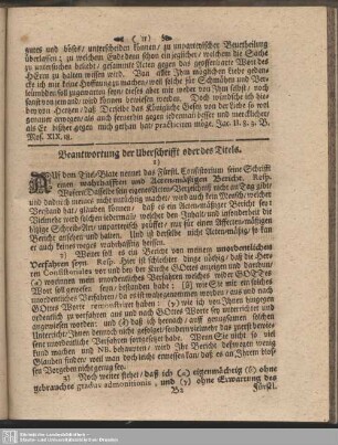 Beantwortung der Uberschrifft oder des Titels