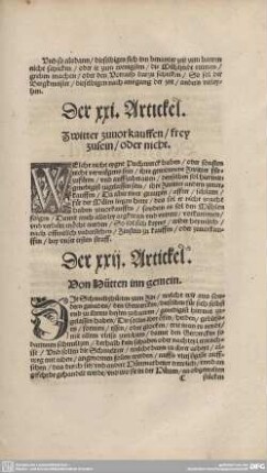 Der XXII. Artickel. Von Hütten inn gemein.