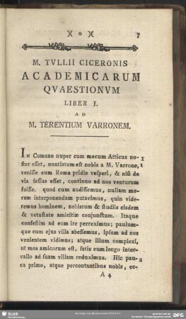 Academicarum Quaestionum Liber I. Ad M. Terentium Varronem