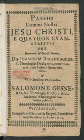 Passio Domini Nostri Jesu Christi, E Quatuor Evangelistis