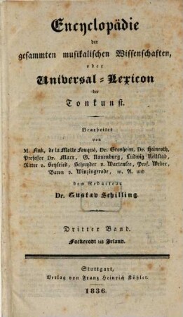 Encyclopädie der gesammten musikalischen Wissenschaften oder Universal-Lexicon der Tonkunst, 3. Fockerodt bis Irland
