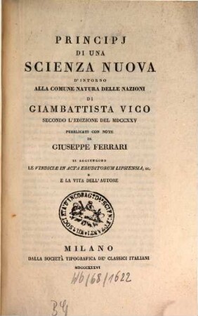 Principj di una scienza nuova d'intorno alla comune natura delle nazioni