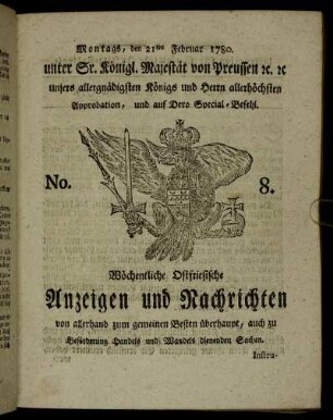 No. 8. Montags, den 21ten Februar 1780.