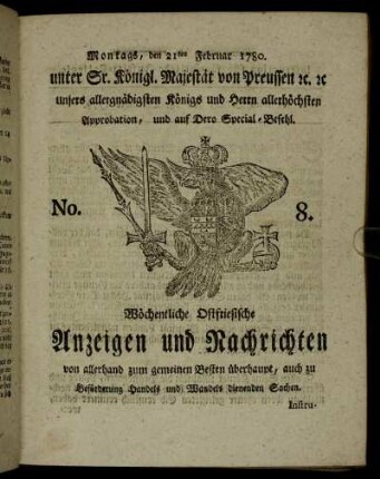 No. 8. Montags, den 21ten Februar 1780.