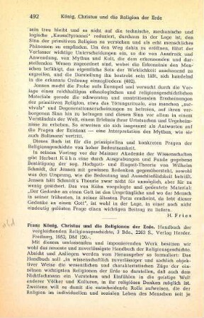 492-494 [Rezension] Christus und die Religionen der Erde