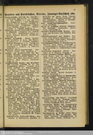 Kranken- und Sterbekassen, Vereine, Innungs-Ausschuß usw.