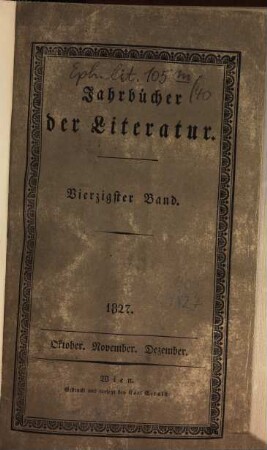 Jahrbücher der Literatur. 40, 40. 1827