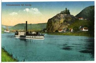 Aussig. Schreckenstein an der Elbe mit Personen-Seitenraddampfer "Prinz Georg"