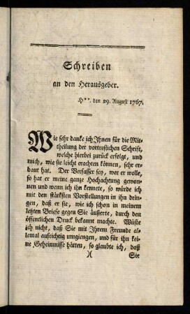 III-VIII, Schreiben an den Herausgeber
